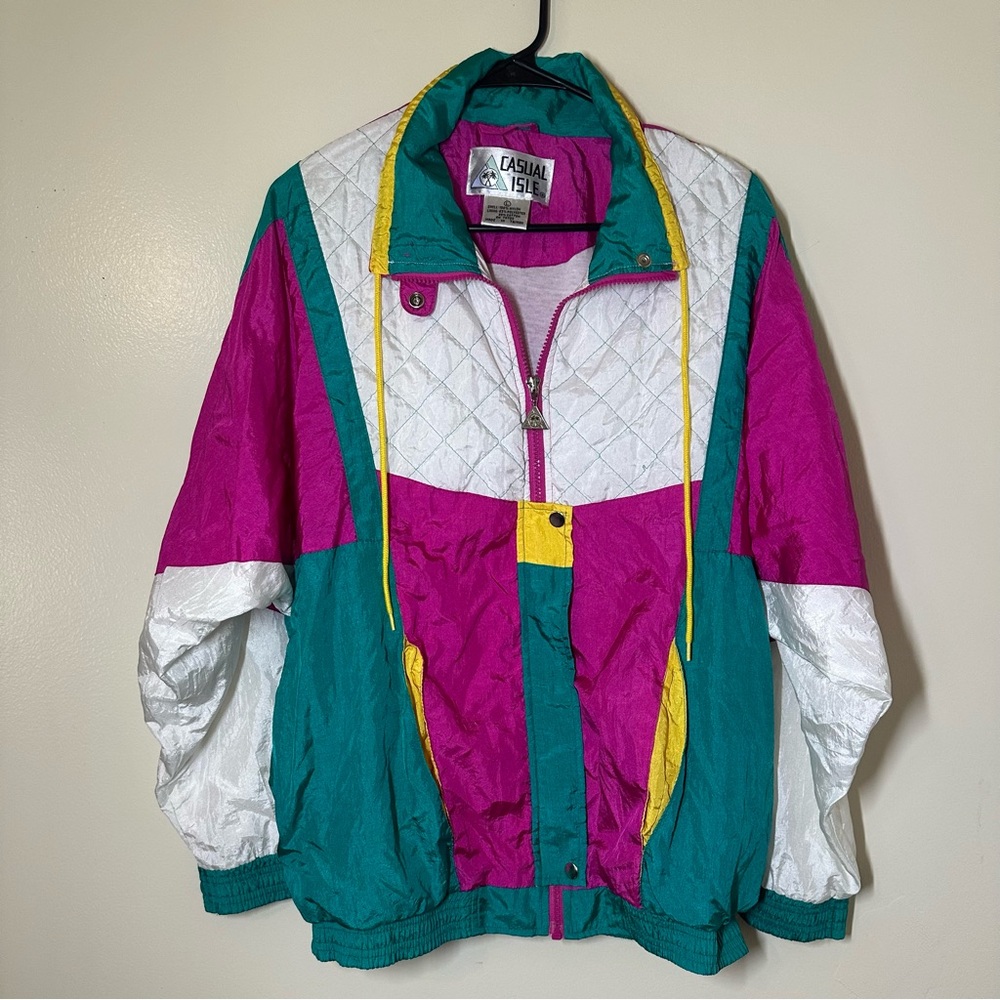 Vintage Retro Women's Colorblock Jacket - Pink, Teal, White